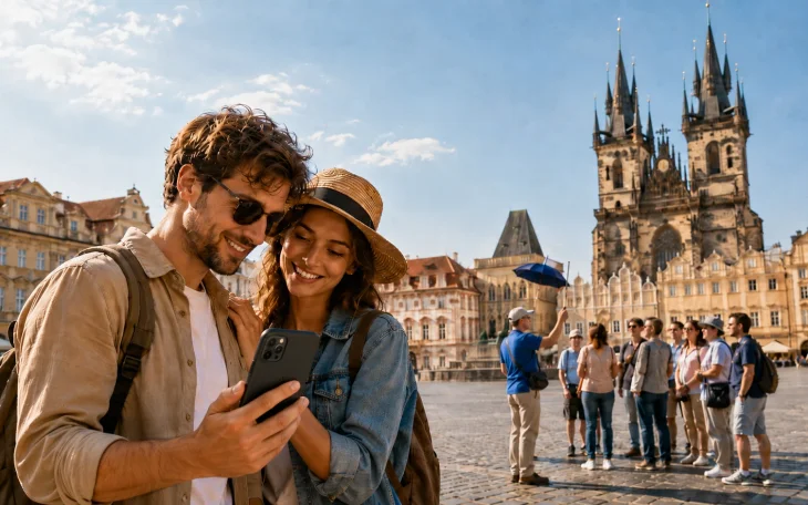 Turisté s digitálním audio průvodcem